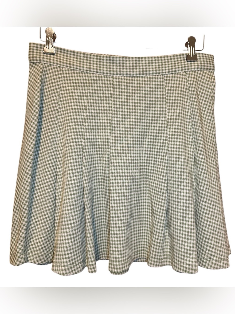 Free People Honey Pleated Gingham Mini Skirt Green - Picture 2 of 11
